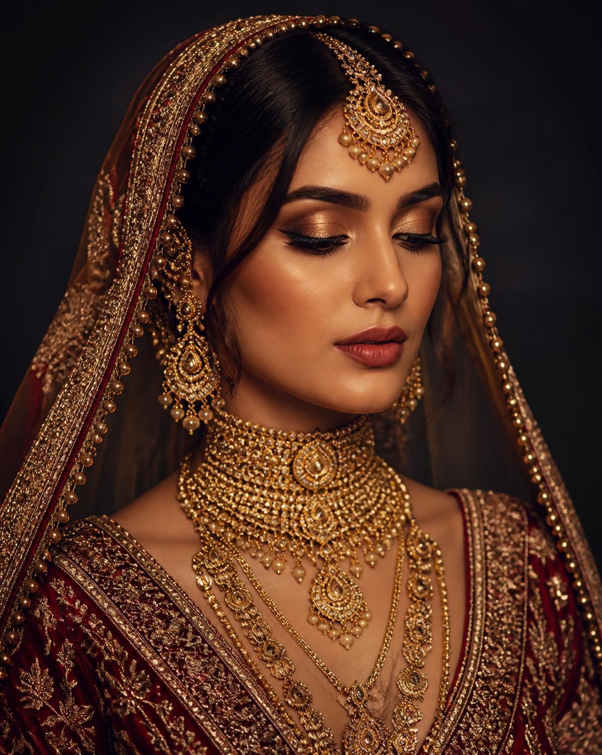 গোল্ড ব্রাইডাল সেট পরা কনে